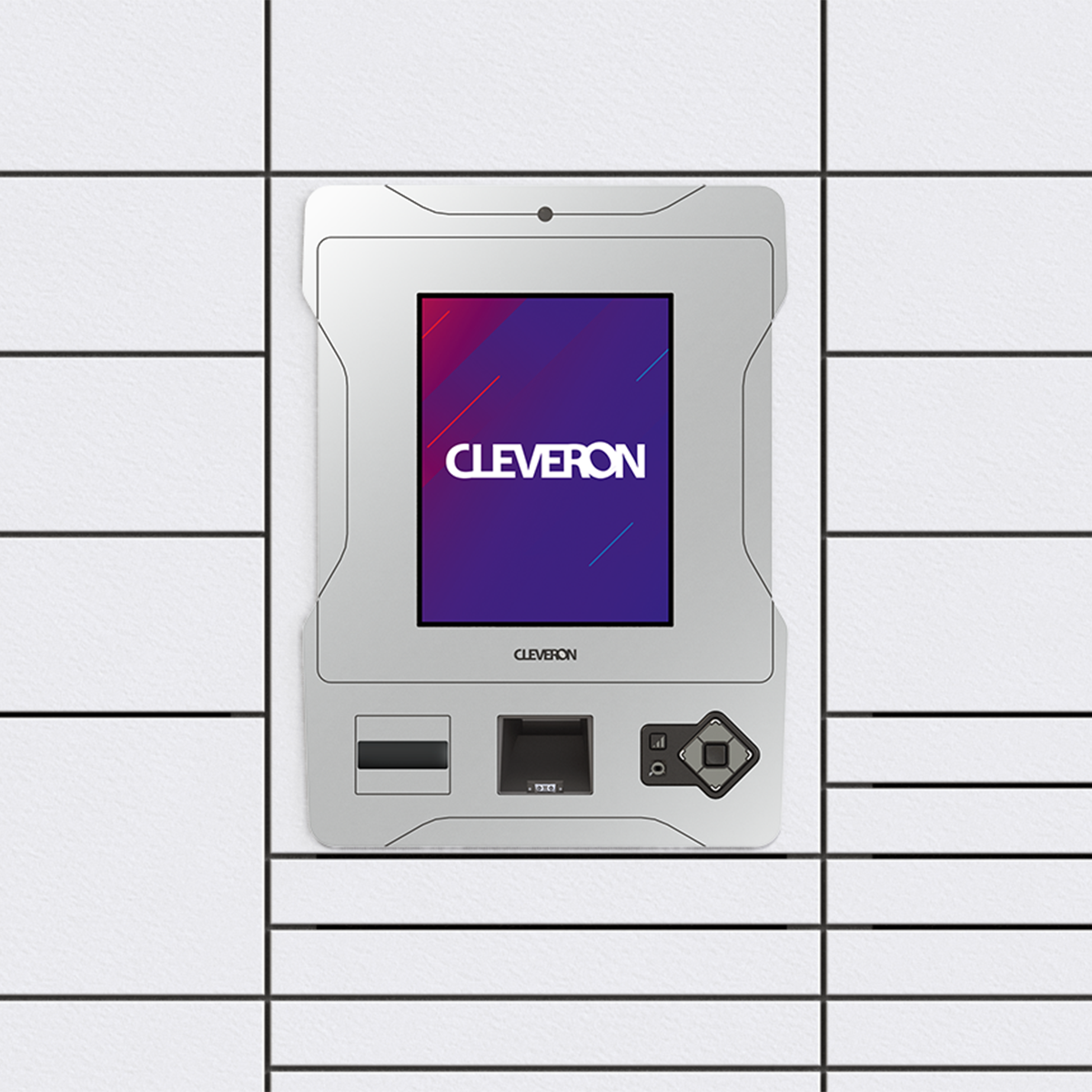 An overview of the Cleveron 302 console. It features a 12-inch touchscreen accessible to all