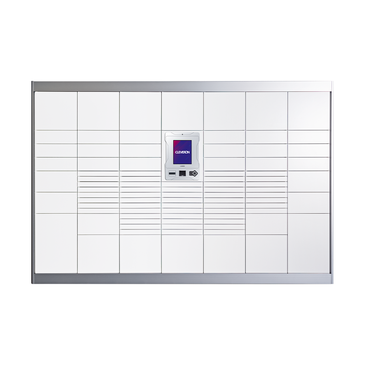 Cleveron 302 indoor parcel terminal in direct view on a transparent background.
