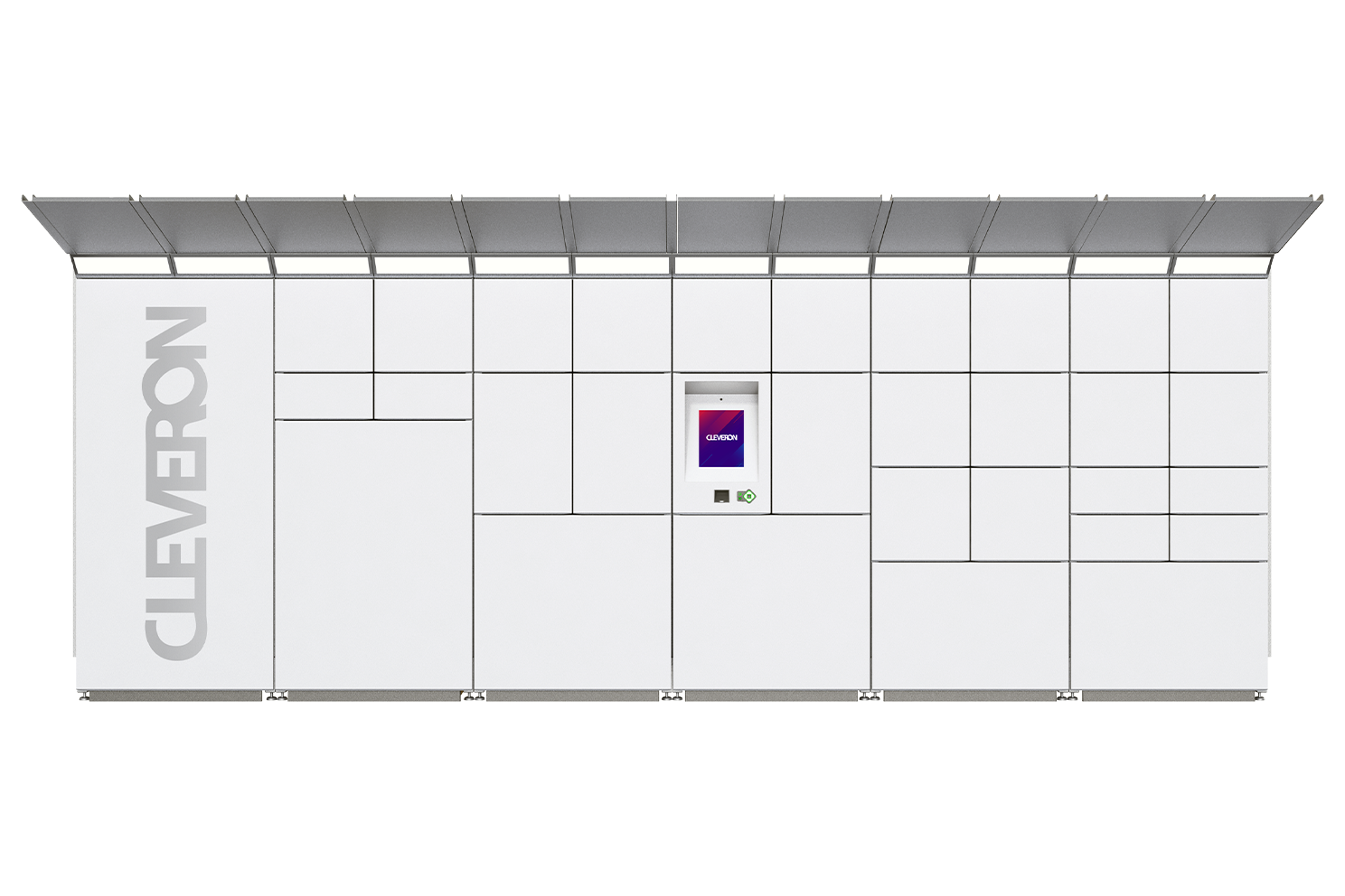 Cleveron 355 outdoor parcel locker in front view on a transparent background