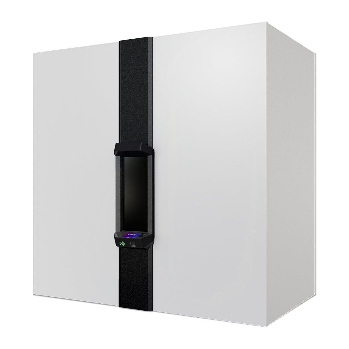 Side view of the Cleveron 402 robotic parcel locker, designed for wall installation and suitable for businesses with a daily package volume exceeding 50 parcels.