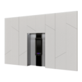 The Cleveron 402 robotic parcel locker positioned behind a wall to save valuable store space. Accessible through a black console, where packages can be deposited and retrieved, the console features an intuitive interface